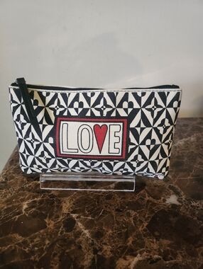 Brigton Black/White Geometric 'LOVE' Canvas Clutch New